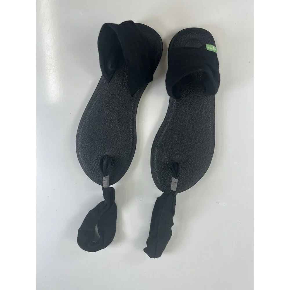 Sanuk Yoga Mat Classic Sling Flip Flops Thong Sandals Size 8 Black EU 39